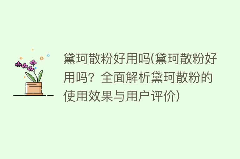 黛珂散粉好用吗(黛珂散粉好用吗？全面解析黛珂散粉的使用效果与用户评价)