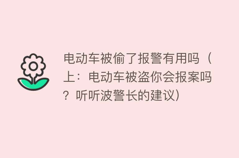 电动车被偷了报警有用吗（上：电动车被盗你会报案吗？听听波警长的建议）