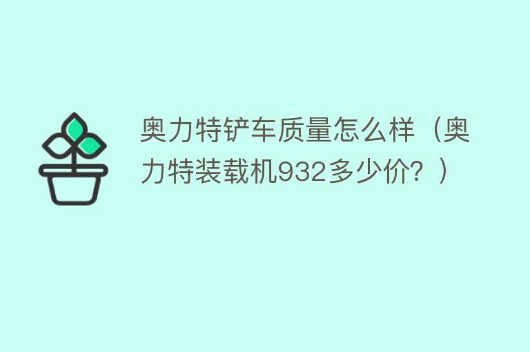 奥力特铲车质量怎么样（奥力特装载机932多少价？）